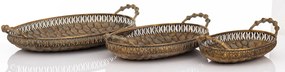 Antique keleties jellegű ovális dombormintás óarany 3db-os tálca szett 9x49x27 / 9x42x23 / 9x31x17cm