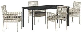 vidaXL Kert étkező szett párnával 5 pcs Világosszürke polirattan