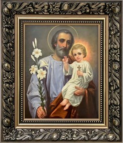 Vászonkép 35x30 Szent József Jézus Krisztus Arany Díszített Keret