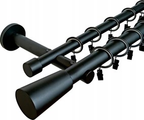 Függönyrúd Kettős Fém fekete matt, választható végződésekkel 25+19 mm 180 cm