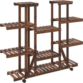vidaXL tömör fenyőfa virágtartó állvány kerekekkel 110 x 25 x 115 cm