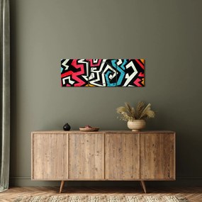 Grafikus absztrakciós kép (órával) (90x30 cm)