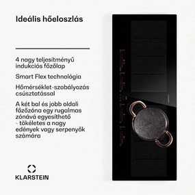 Klarstein Masterzone 90 Slim Flex, indukciós főzőlap, max. 7200 W, beépített, 4 zóna, 2 Flex zóna, ThermoBoost technológia, Smart Flex