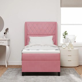 Boxspring Ágy Matraccal Rózsaszín 90x190 cm Bársony