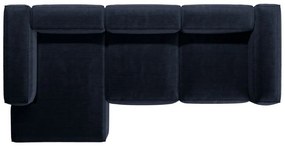 Sötétkék kordbársony sarokkanapé (bal oldali-heverő résszel) Bergano – Cosmopolitan Design