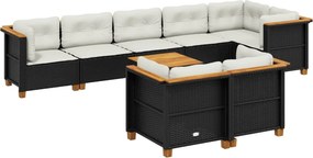vidaXL 9 részes fekete polyrattan kerti ülőgarnitúra párnákkal