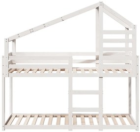 fehér tömör fenyőfa ágy emelettel és tetővel 90 x 190 cm