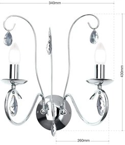 Orion WA 2-1093/2- Fali kristály lámpa ALESSIA 2xE14/40W/230V fényezett króm