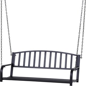 Outsunny Függő Pad 2 Személyes Kerti Hinta Pad Hollywood Hinta Felfüggesztett Pad Láncokkal Fém Fekete 127 x 60 x 53 cm | Aosom