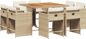 vidaXL 9 részes bézs polyrattan kerti étkezőgarnitúra párnákkal
