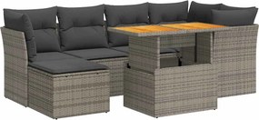 vidaXL 7 részes szürke polyrattan kerti ülőgarnitúra párnákkal