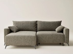 Barna zsenília kinyitható-tárolóhelyes sarokkanapé (bal oldali-heverő résszel) Leon – Maison de Rêve