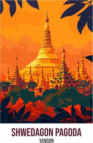 Poszter 40x60cm Shwedagon Pagoda, Yangon
