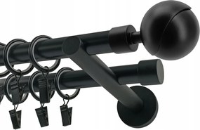 Dupla függönykarnis Fém 19+19mm Fekete Matt 120cm Gömb Gala