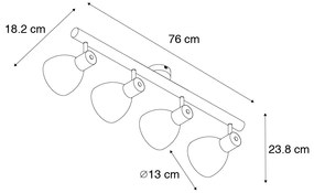 Rusztikus reflektor fekete fával 4-lámpás - Flint