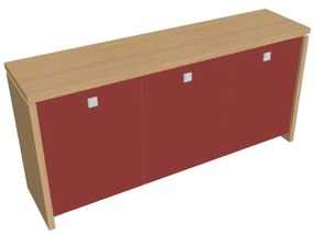 Verno alacsony szekrény 188 x 46 x 90 cm, üvegajtó, világos tölgy / piros