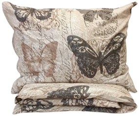 Pamut lepedők Pillangók barna TiaHome - 2x Párna 90x70cm, 1x Paplan 200x220cm