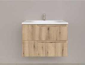 Piramida EURIDIKA fali fürdőszobabútor - műmárvány mosdóval -2 fiókos - PINO TÖLGY - 75 x 48 x 53 cm