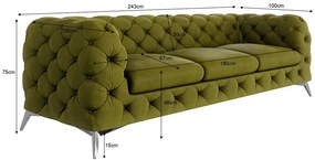 Zöld bársony kanapé 243 cm Chelsea – Ropez