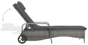Antracitszürke kerekes polyrattan napozóágy