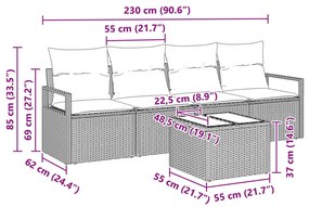 5 darabos kertibútor szett párnákkal fekete poli rattan, 2 személyes kertibútor párnákkal fekete poli rattan