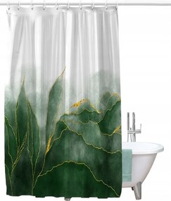 Zuhanyfüggöny 180x200cm zöld levelek fehéren