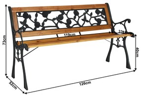 Faiza kerti pad, fekete, 126 x 52 x 73 cm
