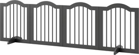 PawHut 4 részes összecsukható kutyakapu átjáróajtóval, 208 x 61 cm, önálló, 2 tartólábbal, lépcsőre/konyhába/folyosóra, fekete | Aosom