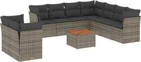 vidaXL 10 részes szürke polyrattan kerti ülőgarnitúra párnákkal
