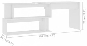 fehér szerelt fa sarokasztal 200 x 50 x 76 cm