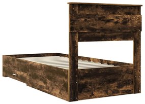 vidaXL Ágykeret fiókkal Füstölt tölgy és ezüst 75 x 190 cm Faanyag
