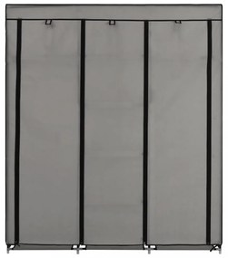 szürke szövet ruhaszekrény rekeszekkel és rudakkal 150x45x175cm