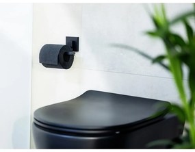 Fekete öntapadós rozsdamentes acél WC-papír tartó Quadro – Wenko