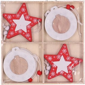 Karácsonyfa medál szett fehér-piros 8 db-os