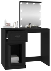 fekete szerelt fa pipereasztal LED-del 90 x 50 x 132,5 cm