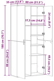 betonszürke szerelt fa magasszekrény 80 x 35 x 180 cm
