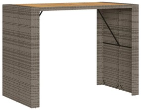 szürke polyrattan kerti bárasztal akácfa lappal 145x80x110 cm