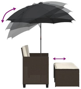 2 személyes barna polyrattan kerti kanapé napernyővel/székkel