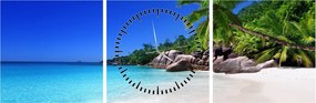Kép a strandról a Praslin szigeten (órával) (90x30 cm)