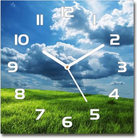 Négyzet alakú üveg falióra Felhők a mező felett 30x30 cm