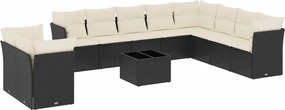 vidaXL 11 részes fekete polyrattan kerti ülőgarnitúra párnákkal