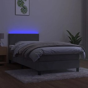 világosszürke bársony rugós és LED-es ágy matraccal 80 x 200 cm