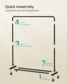 Ruhaszárító kocsi, gurulós ruhatartó, 2 zárható kerékkel, tintafekete