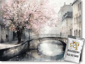 Fotótapéta Flizelina Város Csatorna Folyó Híd Fa Virágok 416x254 ragasztó