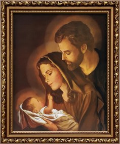 Vászonkép 29x24 Szent Család Jézus Krisztus József Mária Arany Díszített Keret