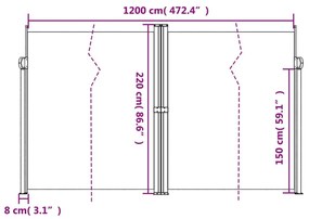fehér behúzható oldalsó napellenző 220 x 1200 cm