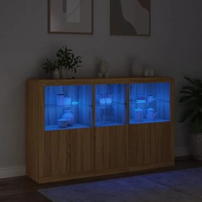sonoma tölgy színű tálalószekrény LED-ekkel 162 x 37 x 100 cm