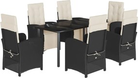 vidaXL 7 részes fekete polyrattan kerti étkezőgarnitúra párnával