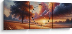 Kép – Naplemente a mezőn (órával) (90x30 cm)