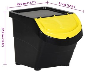 egymásra rakható hulladékgyűjtők fedelekkel 3 db Fekete PP 78 L